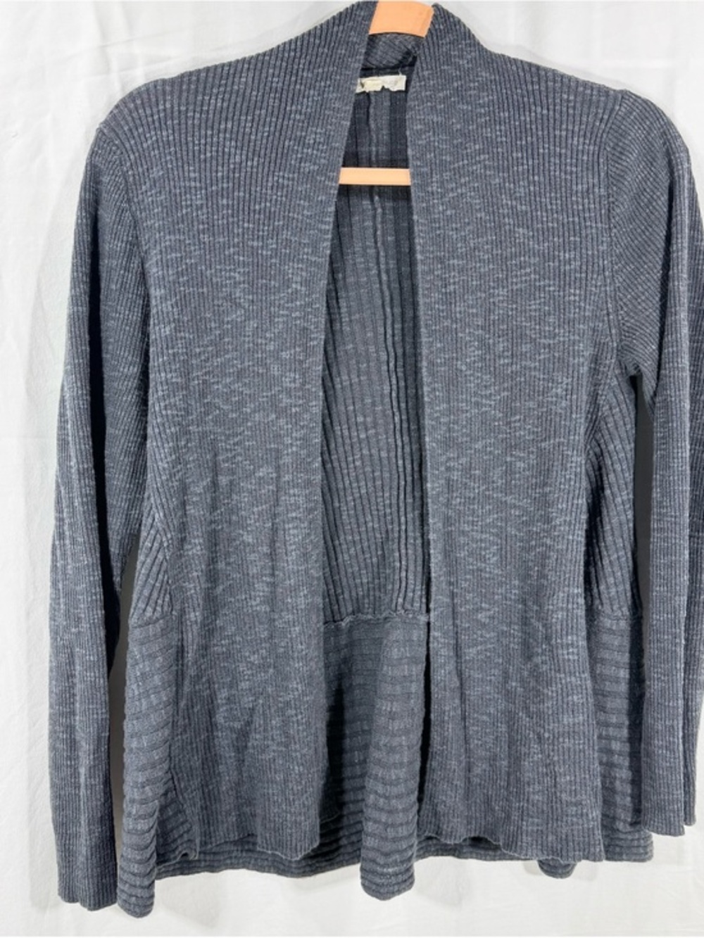 Eileen Fisher Heathered Charcoal Gray Open-Front Ribbed Cardigan